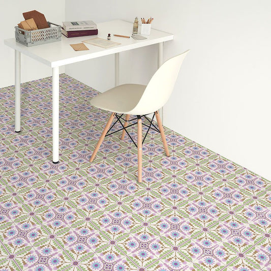 貼ってはがせる 床リメイクシート「Hatte me Floor (ハッテミーフロア)」セメントタイル -ダンデライオン- (65cm×3mサイズ) パープル