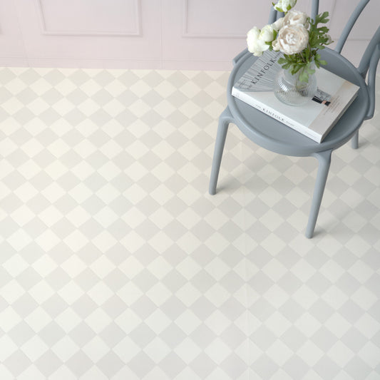 貼ってはがせる クッションフロア シールタイプ Mon Sucrier メルヘンタイル ドルチェダイヤ (88cm×176cmサイズ) CMS-DD03 ミルキーグレー