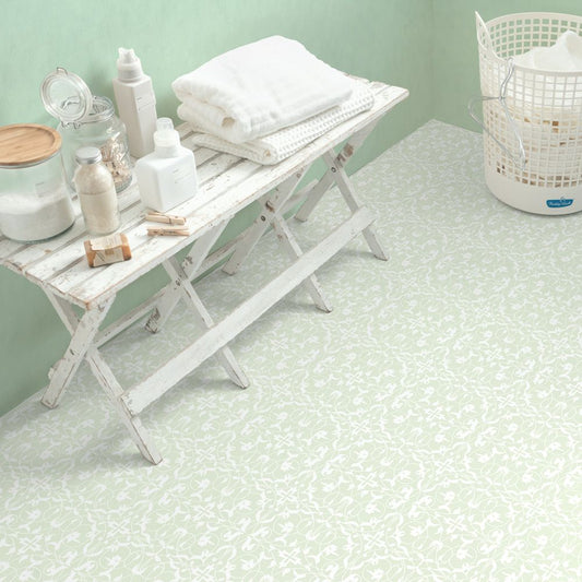 貼ってはがせる クッションフロア シールタイプ Mon Sucrier メルヘンタイル エレガントアラベスク (88cm×176cmサイズ) CMS-EA02 ミント