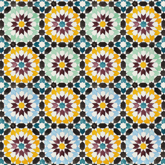 【サンプル】貼ってはがせる 床リメイクシート「Hatte me Floor (ハッテミーフロア)」モロッコタイル柄 FL-MORO-01 ブルーxグリーン 【1007】