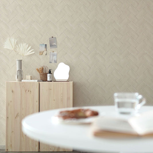 貼ってはがせる シール壁紙 「Hatte me! (ハッテミー)」 リメイクシート ヘリンボーンタイル柄 (65cm×1mサイズ) HBTL-03 / アイボリー