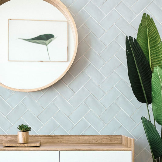 貼ってはがせる シール壁紙 「Hatte me! (ハッテミー)」 リメイクシート ヘリンボーンタイル柄 (65cm×2.6mサイズ) HBTL-05 / アイスブルー