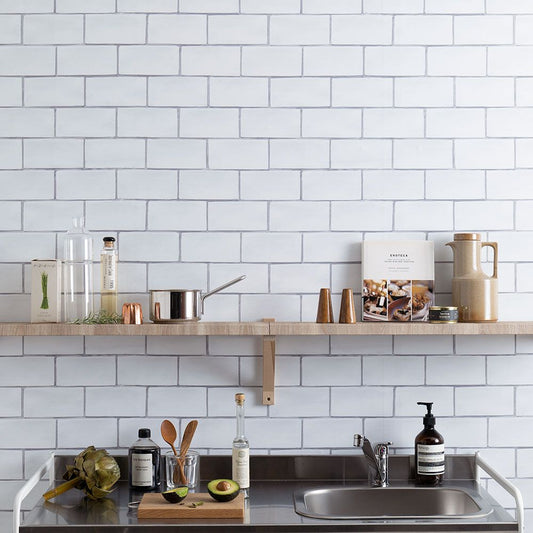 貼ってはがせる シール壁紙 「Hatte me! (ハッテミー)」 リメイクシート オブロングタイル柄 (65cm×2.6mサイズ) OBTL-01 / ホワイト