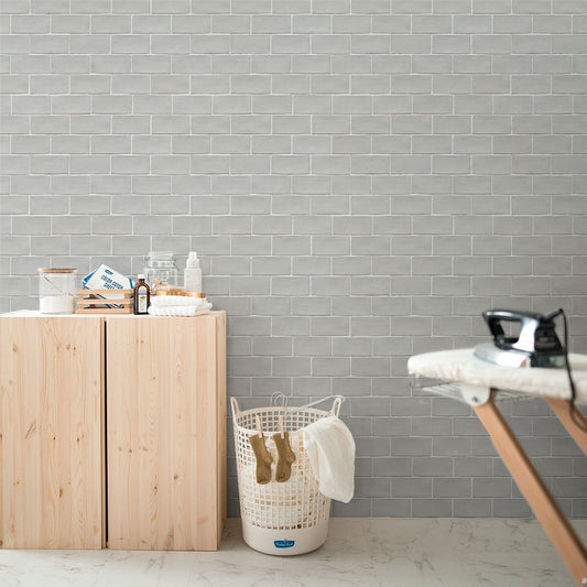 貼ってはがせる シール壁紙 「Hatte me! (ハッテミー)」 リメイクシート オブロングタイル柄 (65cm×1mサイズ) OBTL-02 / ライトグレー