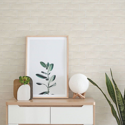 貼ってはがせる シール壁紙 「Hatte me! (ハッテミー)」 リメイクシート オブロングタイル柄 (65cm×2.6mサイズ) OBTL-03 / アイボリー