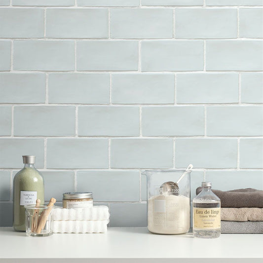 貼ってはがせる シール壁紙 「Hatte me! (ハッテミー)」 リメイクシート オブロングタイル柄 (65cm×2.6mサイズ) OBTL-05 / アイスブルー