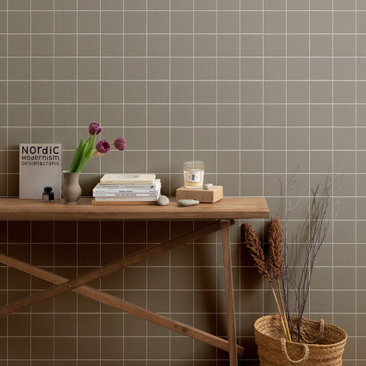 貼ってはがせる シール壁紙 「Hatte me! (ハッテミー)」 リメイクシート すっきりタイル/くすみカラー (65cm×1mサイズ) NSQT-05 / グレージュ