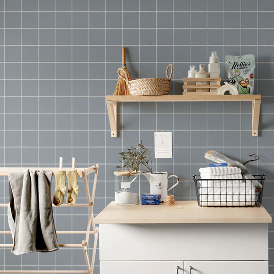 貼ってはがせる シール壁紙 「Hatte me! (ハッテミー)」 リメイクシート すっきりタイル/くすみカラー (65cm×1mサイズ) NSQT-09 / ダスティブルー