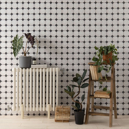 貼ってはがせる シール壁紙 「Hatte me! (ハッテミー)」 リメイクシート レトロタイル柄 (65cm×2.6mサイズ) RTDA-01 / ダイヤ ブラック