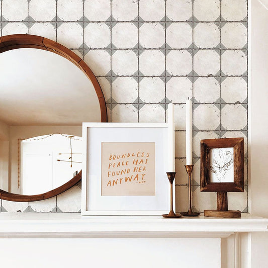 貼ってはがせる シール壁紙 「Hatte me! (ハッテミー)」 リメイクシート レトロタイル柄 (65cm×1mサイズ) RTDA-02 / ダイヤ グレー