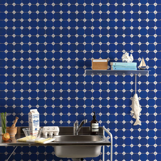 貼ってはがせる シール壁紙 「Hatte me! (ハッテミー)」 リメイクシート レトロタイル柄 (65cm×1mサイズ) RTDA-03 / ダイヤ ブルー