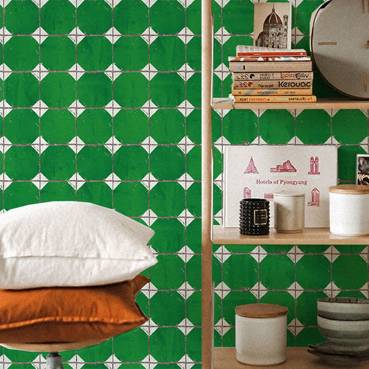 貼ってはがせる シール壁紙 「Hatte me! (ハッテミー)」 リメイクシート レトロタイル柄 (65cm×2.6mサイズ) RTDA-04 / ダイヤ グリーン