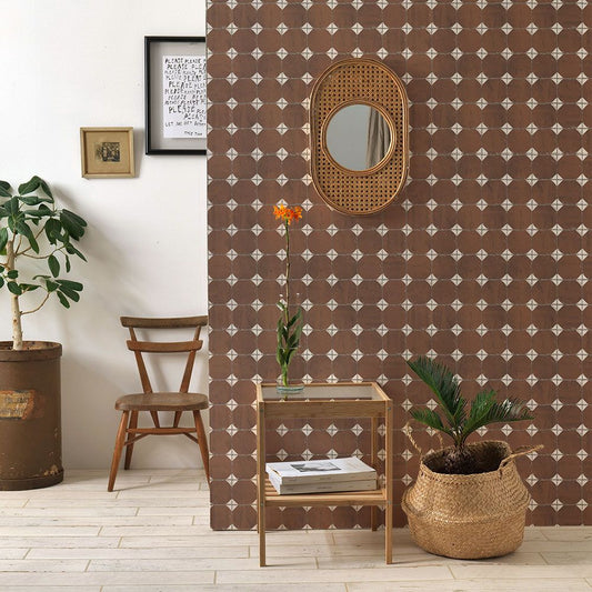 貼ってはがせる シール壁紙 「Hatte me! (ハッテミー)」 リメイクシート レトロタイル柄 (65cm×2.6mサイズ) RTDA-05 / ダイヤ ブラウン