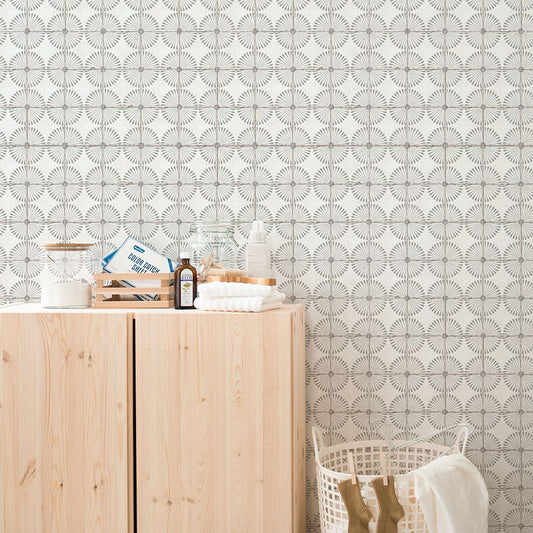 貼ってはがせる シール壁紙 「Hatte me! (ハッテミー)」 リメイクシート レトロタイル柄 (65cm×1mサイズ) RTDY-02 / デイジー グレー