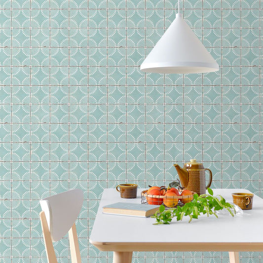 貼ってはがせる シール壁紙 「Hatte me! (ハッテミー)」 リメイクシート レトロタイル柄 (65cm×2.6mサイズ) RTDY-05 / デイジー アクア