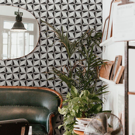 貼ってはがせる シール壁紙 「Hatte me! (ハッテミー)」 リメイクシート レトロタイル柄 (65cm×2.6mサイズ) RTLS-01 / ルクス ブラック