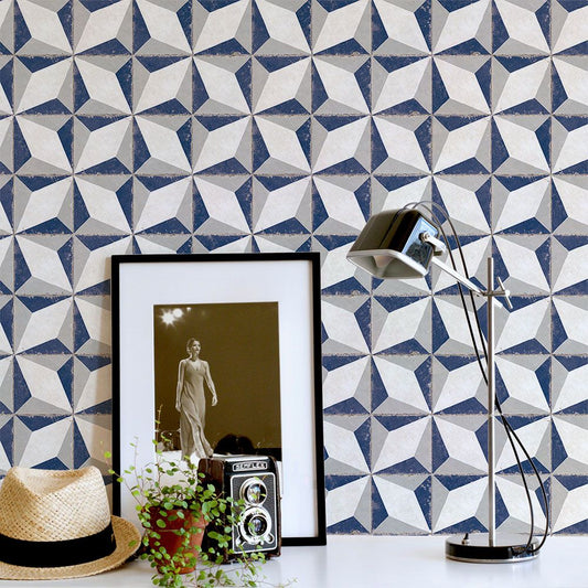 貼ってはがせる シール壁紙 「Hatte me! (ハッテミー)」 リメイクシート レトロタイル柄 (65cm×2.6mサイズ) RTLS-02 / ルクス ネイビー