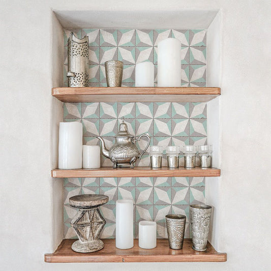 貼ってはがせる シール壁紙 「Hatte me! (ハッテミー)」 リメイクシート レトロタイル柄 (65cm×1mサイズ) RTLS-04 / ルクス ブルー