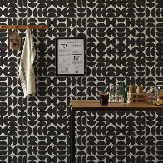 貼ってはがせる シール壁紙 「Hatte me! (ハッテミー)」 リメイクシート レトロタイル柄 (65cm×1mサイズ) RTMM-01 / マルメ ブラック