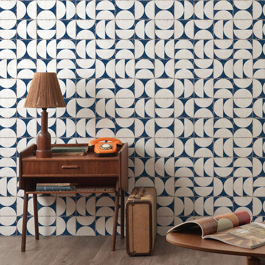 貼ってはがせる シール壁紙 「Hatte me! (ハッテミー)」 リメイクシート レトロタイル柄 (65cm×1mサイズ) RTMM-03 / マルメ ネイビー