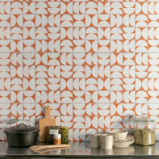 貼ってはがせる シール壁紙 「Hatte me! (ハッテミー)」 リメイクシート レトロタイル柄 (65cm×1mサイズ) RTMM-04 / マルメ オレンジ