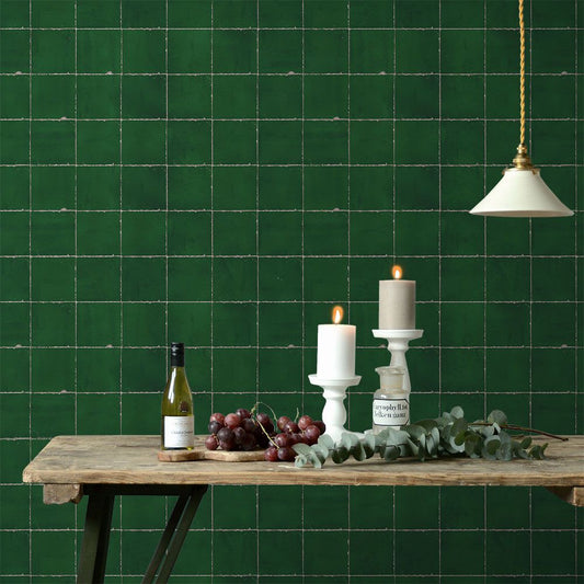 貼ってはがせる シール壁紙 「Hatte me! (ハッテミー)」 リメイクシート レトロタイル柄 (65cm×1mサイズ) RTOL-05 / オーリム ダークグリーン