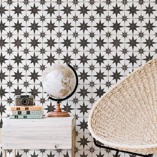 貼ってはがせる シール壁紙 「Hatte me! (ハッテミー)」 リメイクシート レトロタイル柄 (65cm×1mサイズ) RTST-01 / ステラ ブラック