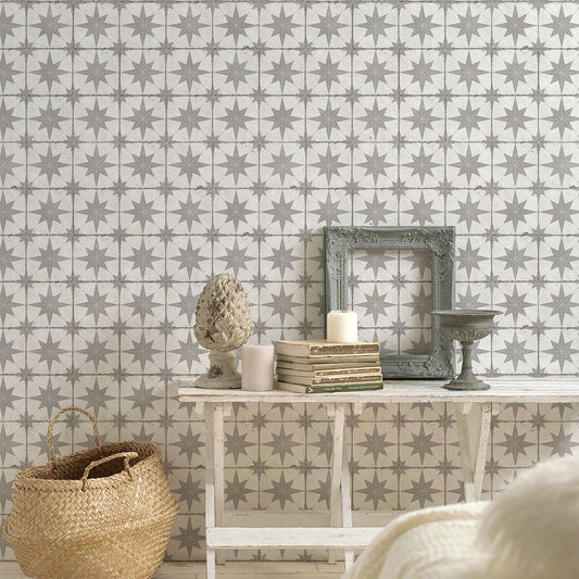 貼ってはがせる シール壁紙 「Hatte me! (ハッテミー)」 リメイクシート レトロタイル柄 (65cm×2.6mサイズ) RTST-02 / ステラ グレー