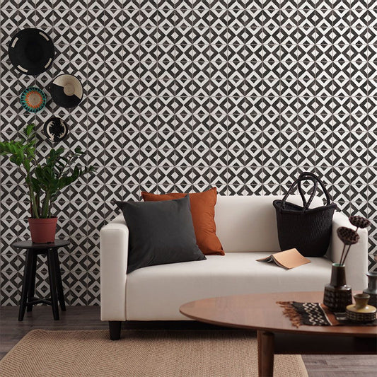 貼ってはがせる シール壁紙 「Hatte me! (ハッテミー)」 リメイクシート レトロタイル柄 (65cm×2.6mサイズ) RTTT-01 / テトラ ブラック