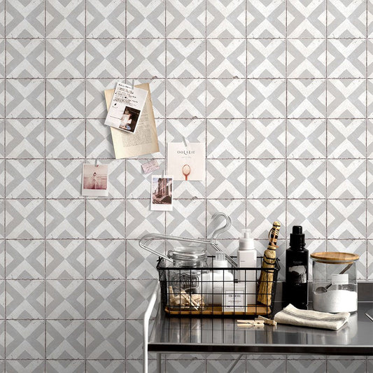 貼ってはがせる シール壁紙 「Hatte me! (ハッテミー)」 リメイクシート レトロタイル柄 (65cm×2.6mサイズ) RTTT-02 / テトラ グレー