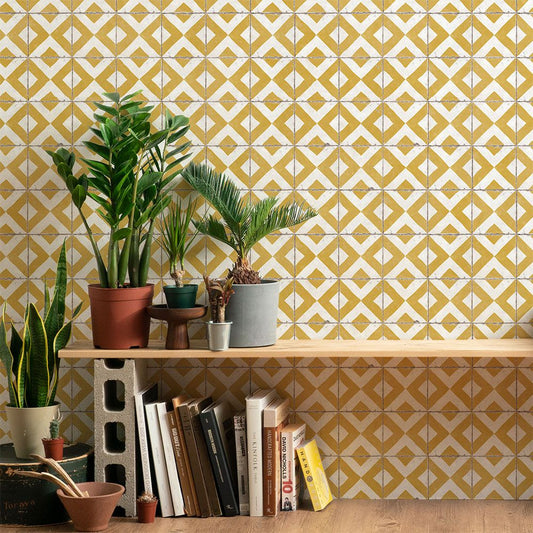 貼ってはがせる シール壁紙 「Hatte me! (ハッテミー)」 リメイクシート レトロタイル柄 (65cm×1mサイズ) RTTT-03 / テトラ イエロー