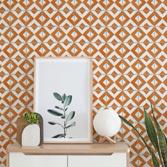 貼ってはがせる シール壁紙 「Hatte me! (ハッテミー)」 リメイクシート レトロタイル柄 (65cm×2.6mサイズ) RTTT-04 / テトラ オレンジ