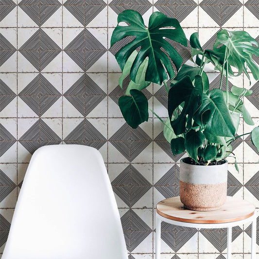 貼ってはがせる シール壁紙 「Hatte me! (ハッテミー)」 リメイクシート レトロタイル柄 (65cm×2.6mサイズ) RTWG-02 / ウィルガ ホワイト