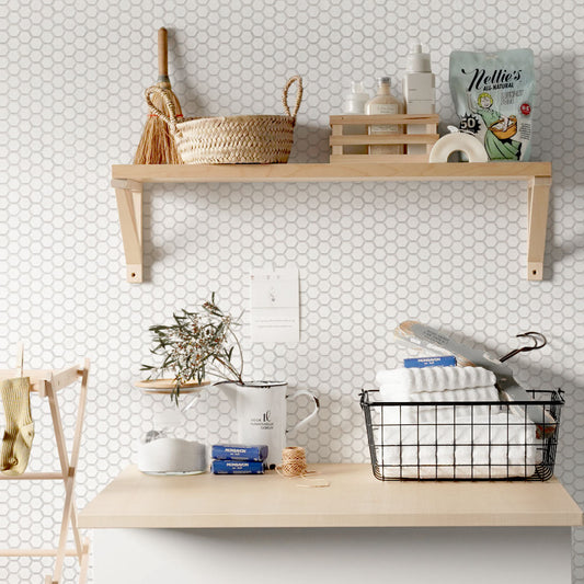 貼ってはがせる シール壁紙 「Hatte me! (ハッテミー)」 リメイクシート ヘキサモザイク柄 (65cm×1mサイズ) HMOS-01 ホワイト