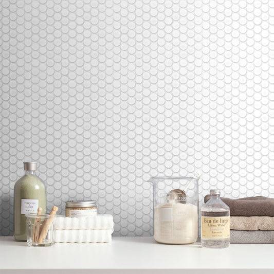 貼ってはがせる シール壁紙 「Hatte me! (ハッテミー)」 リメイクシート 丸モザイク柄 (65cm×1mサイズ) MMOS-01 ホワイト