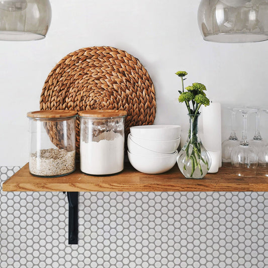 貼ってはがせる シール壁紙 「Hatte me! (ハッテミー)」 リメイクシート 丸モザイク柄 (65cm×1mサイズ) MMOS-02 グレー目地