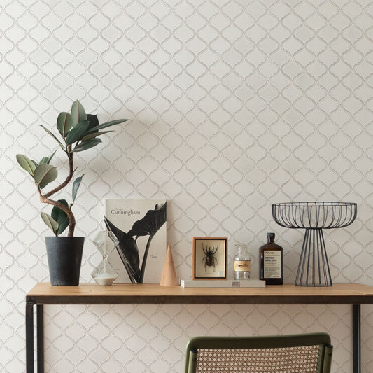 貼ってはがせる シール壁紙 「Hatte me! (ハッテミー)」 リメイクシート ランタンタイル柄 (65cm×2.6mサイズ) RMOS-01 ホワイト