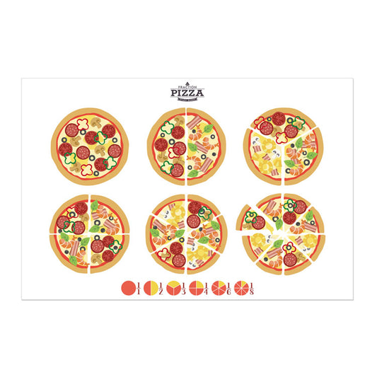 お風呂にも貼れる ポスターステッカー Hatte me Study ハッテミースタディ(60cm×40cm) 分数 / ピザ ホワイト