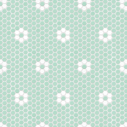 【サンプル】貼ってはがせる 床リメイクシート「Hatte me Floor (ハッテミーフロア)」ヘキサモザイク / ミントお花