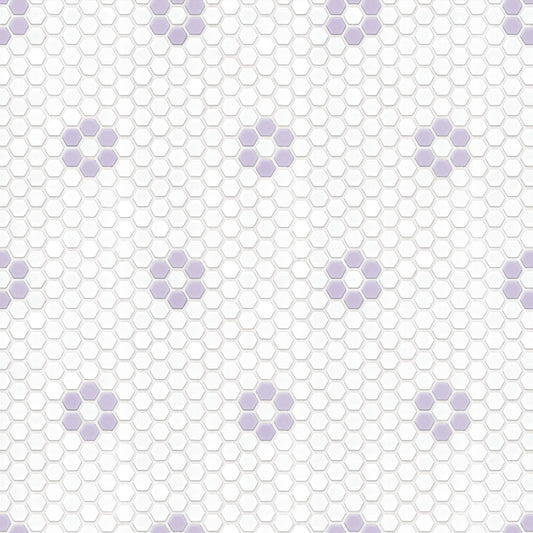 【サンプル】貼ってはがせる 床リメイクシート「Hatte me Floor (ハッテミーフロア)」ヘキサモザイク / ホワイト×ラベンダーお花