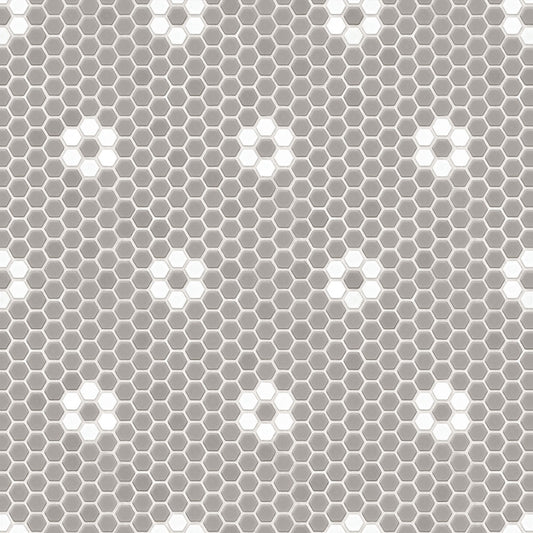 【サンプル】貼ってはがせる 床リメイクシート「Hatte me Floor (ハッテミーフロア)」ヘキサモザイク / グレーお花