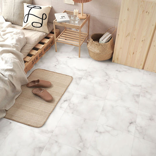 貼ってはがせる 床リメイクシート「Hatte me Floor (ハッテミーフロア)」大理石マーブル柄(65cm×1mサイズ) FL-MABL-03 / ホワイトマーブル