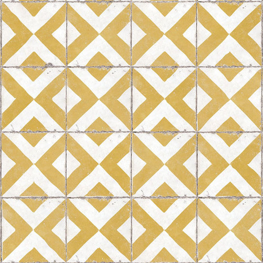 【サンプル】貼ってはがせる 床リメイクシート「Hatte me Floor (ハッテミーフロア)」 レトロタイル柄 FL-RTTT-03 / テトラ イエロー