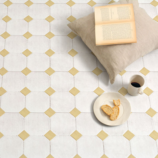 貼ってはがせる 床リメイクシート「Hatte me Floor (ハッテミーフロア)」テラコッタダイヤ(65cm×1mサイズ) アクセントイエロー