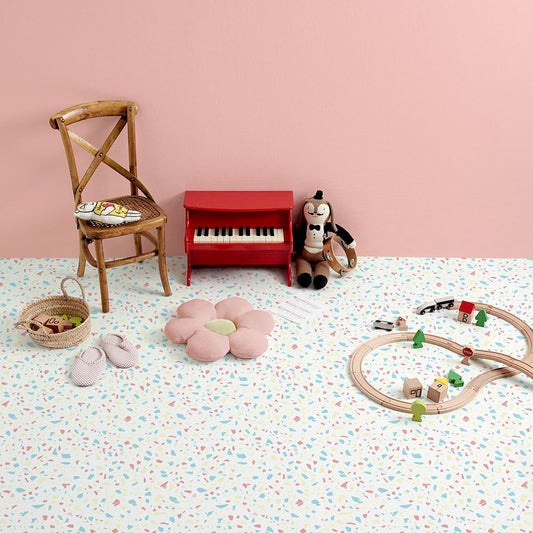 貼ってはがせる 床リメイクシート「Hatte me Floor (ハッテミーフロア)」テラゾー柄 おしゃキッズ(65cm×1mサイズ) FL-TZOK-02 / パステルキャンディ