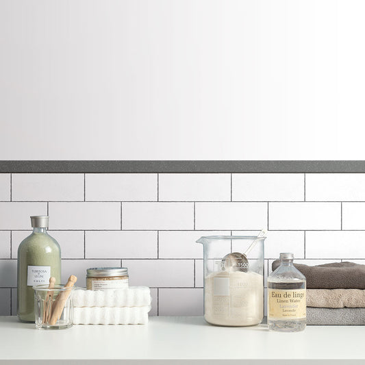 水はね防止シート シンプルタイル tile01 ホワイト MBS-NA08(25cm×1.3m)貼ってはがせる Hatte me! (ハッテミー) 横長サイズ