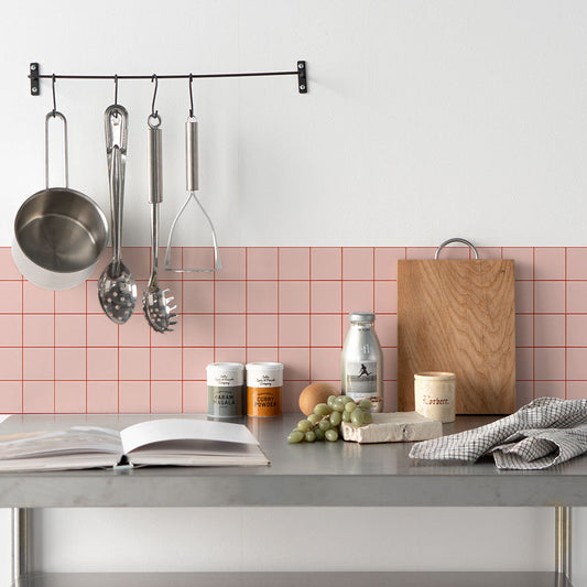 水はね防止シート カラータイル ピンク×レッド MBS-PO01(25cm×1.3m)貼ってはがせる Hatte me! (ハッテミー) 横長サイズ