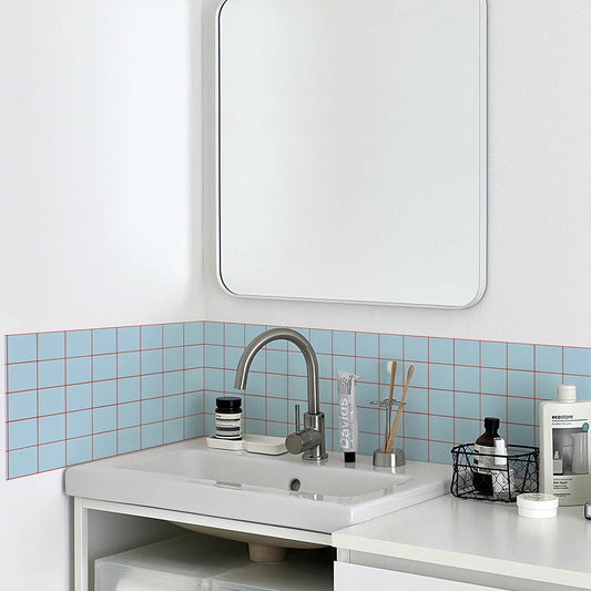 水はね防止シート カラータイル スカイ×レッド MBS-PO03(25cm×1.3m)貼ってはがせる Hatte me! (ハッテミー) 横長サイズ