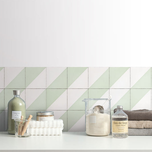 水はね防止シート ストライプタイル ペールグリーン MBS-PO05(25cm×1.3m)貼ってはがせる Hatte me! (ハッテミー) 横長サイズ