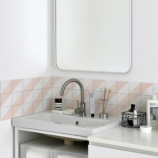 水はね防止シート ストライプタイル ペールピンク MBS-PO06(25cm×1.3m)貼ってはがせる Hatte me! (ハッテミー) 横長サイズ